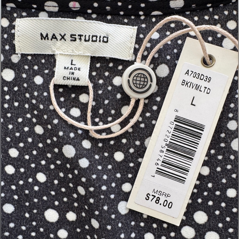 Max Studio Polka Dot Ruffle Blouse, Size Large - NWT - Picture 5 of 8